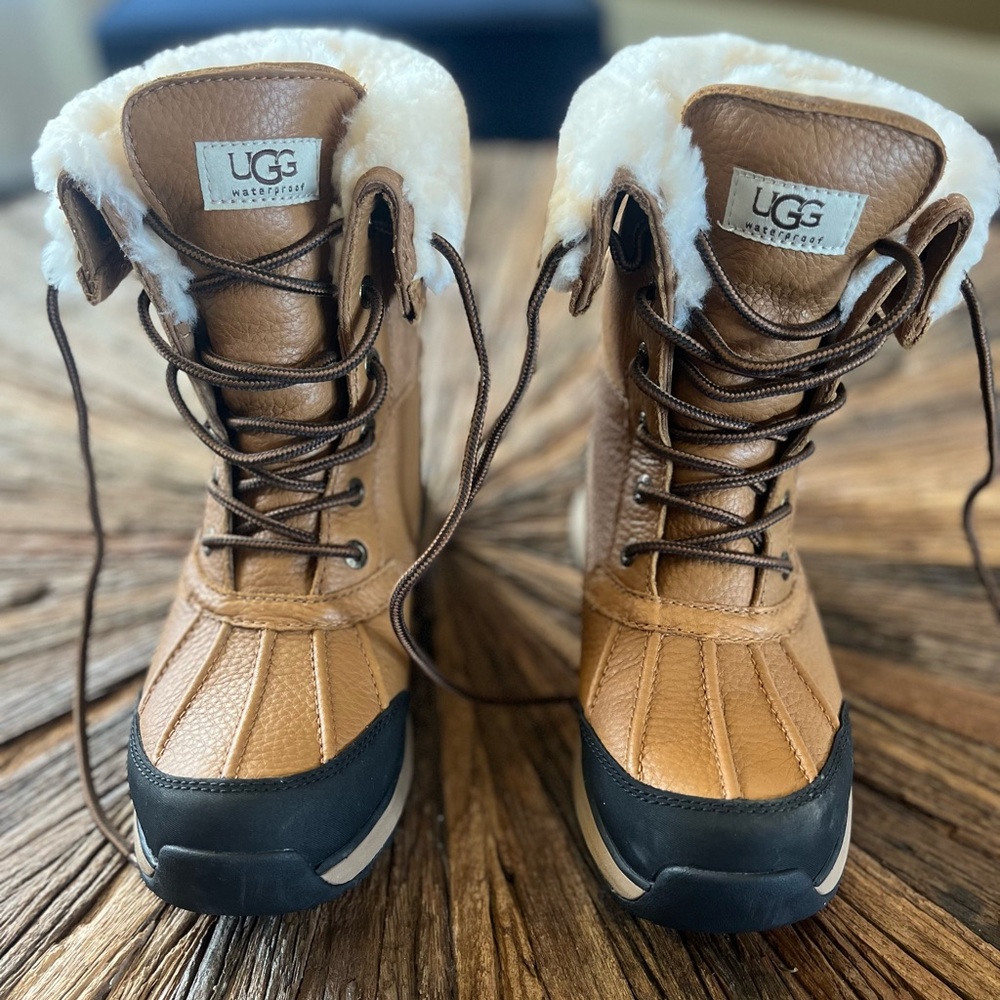 UGG Adirondack III Women’s Chestnut Waterproof Lace-Up Shearling-Trim Boot - Picture 2 of 7